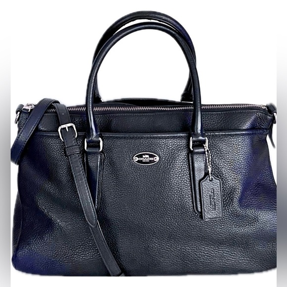 Coach Navy Two Way‎ Pebble Leather Handbag - Picture 1 of 15